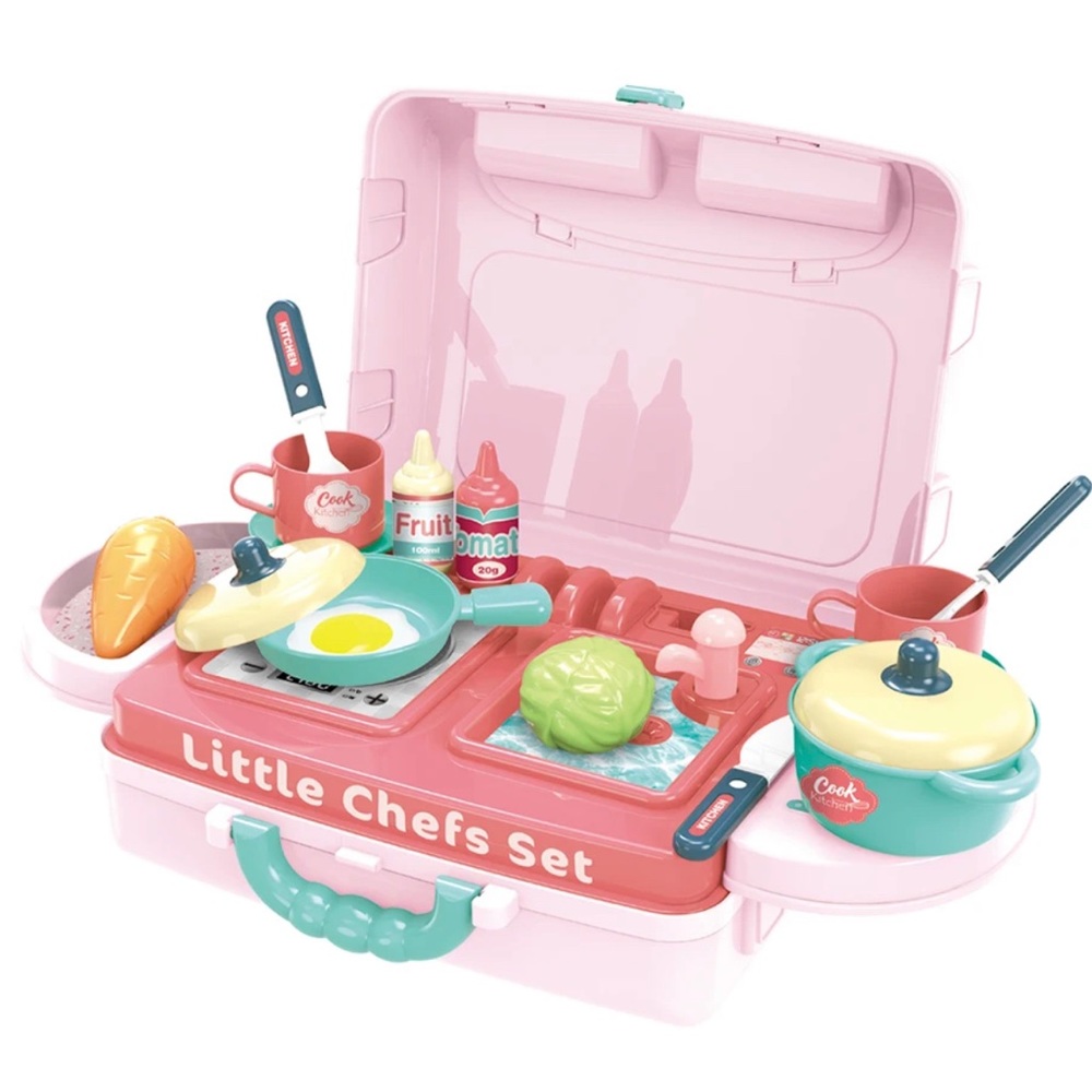 New Pretend Kitchen Play Set 3-in-1 Suitcase with Toy Pots Pans Dishes For 3+